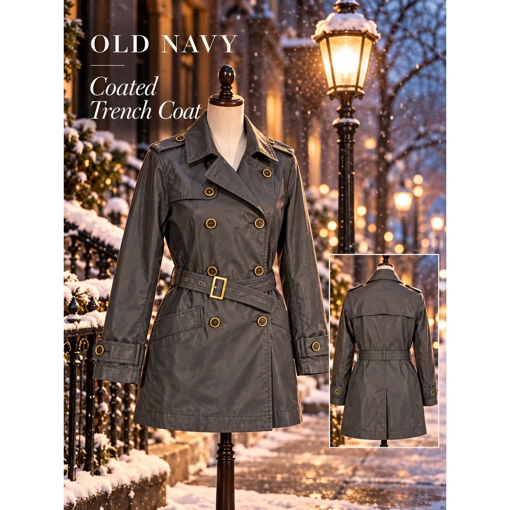 Old Navy Womens Charcoal Gray Double Breasted Belted Trench Coat Large